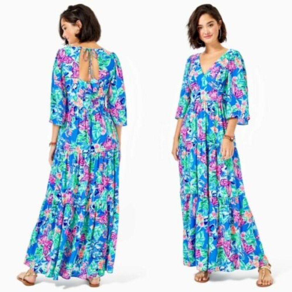 Lilly Pulitzer Rease Maxi Dress Pundy Blue Isle Be Back 8 New